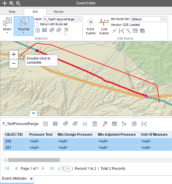 Selecting events by a polyline