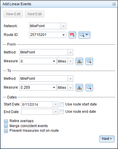 Adding events to a section of the route